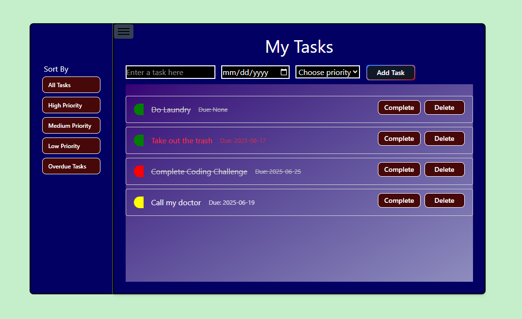 Screenshot of Task Tracker App